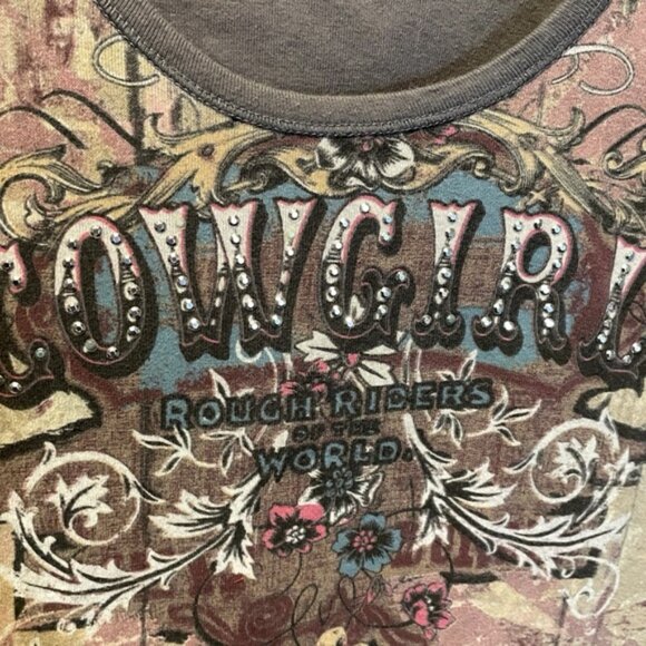 Plus Size Cowgirl Distressed Rhinestone Rodeo Western Graphic T Stampede Sz 1X - Picture 6 of 15